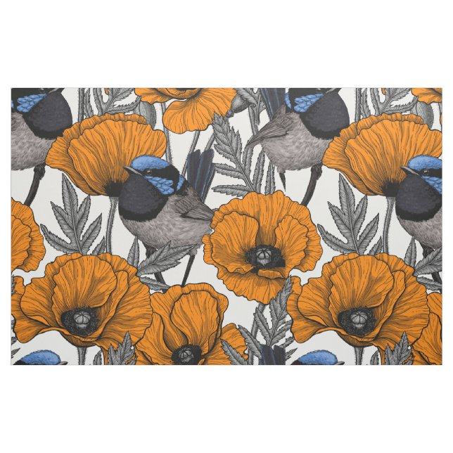 Tissu Fleurs et fleurs de pavot orangé 2 (Fat Quarter)