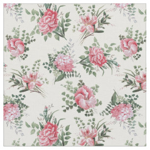 Tissu Fleurs et fougères romantiques assez roses
