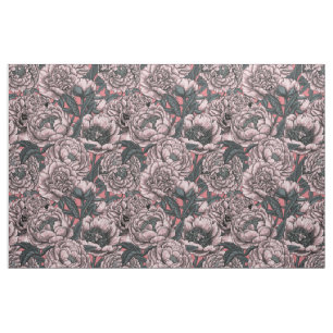 Tissu Fleurs et moisissures de pivoines roses