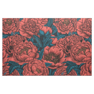 Tissu Fleurs et moisissures de pivoines rouges