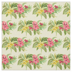 Tissu Fleurs Exotiques Roses Et Jaunes