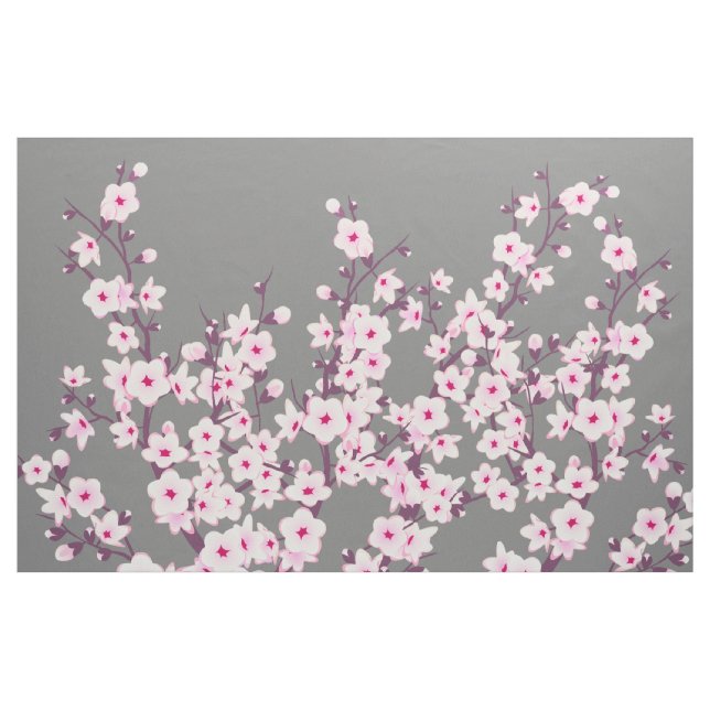 Tissu Fleurs florales de cerises gris rose (Yard)