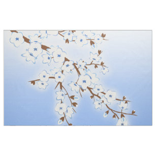 Tissu Fleurs florales de cerisiers Bleu Blanc