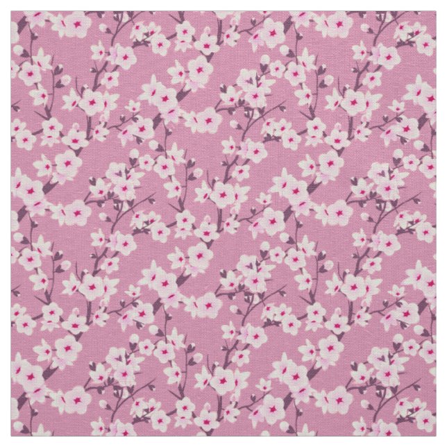 Tissu Fleurs florales de cerisiers roses (Échantillon)