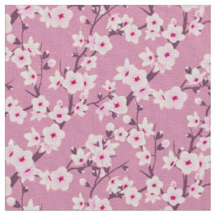 Tissu Fleurs florales de cerisiers roses