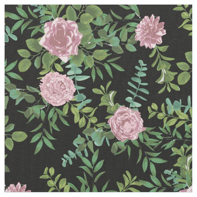 Tissu Fleurs florales Roses roses noires (Fermer)