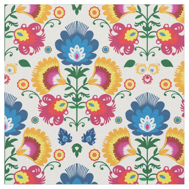 Tissu Fleurs folkloriques sur blanc (Fermer)