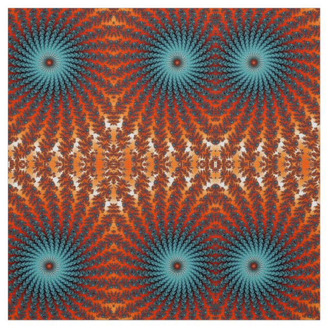 Tissu Fleurs Fractales Turquoise Et Orange Drôle (Échantillon)