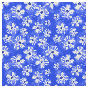Tissu Fleurs hawaïennes bleues de ketmie