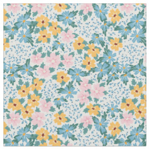 Tissu Fleurs jaunes roses à motifs floraux