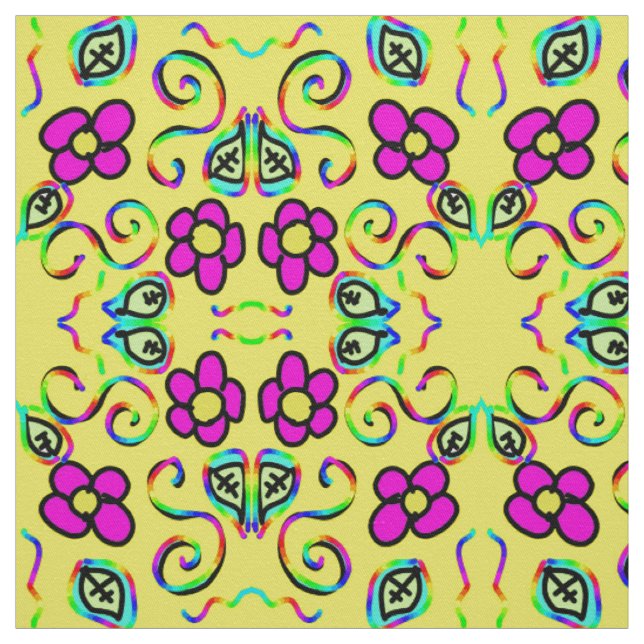 Tissu fleurs joyeux jaune arrière - plan (Échantillon)