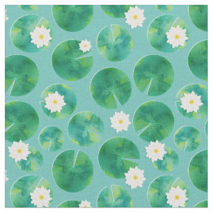 Tissu Fleurs Lys d'Eau Blanche & Motif Lily Pad