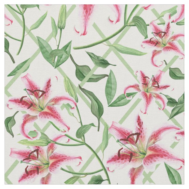 Tissu Fleurs Lys Roses - Lys Floraux Vintages (Fermer)
