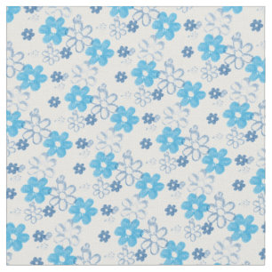Tissu Fleurs marguerites bleues et blanches Jolies fleur