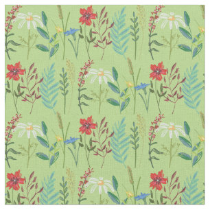 Tissu Fleurs mignonnes fleurs sauvages en vert