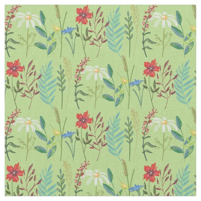 Tissu Fleurs mignonnes fleurs sauvages en vert (Fermer)