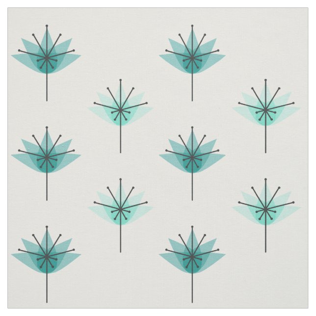 Tissu Fleurs modernes du milieu du siècle Turquoise (Échantillon)