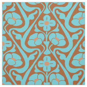 Tissu Fleurs murales de Barcelone Cuivre et Turquoise