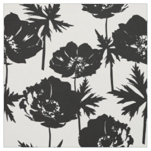 Tissu Fleurs noires, blanches, monochromes