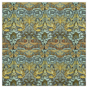 Tissu FLEURS, PEACOCKS ET DRAGONS, Brown Jaune Gris