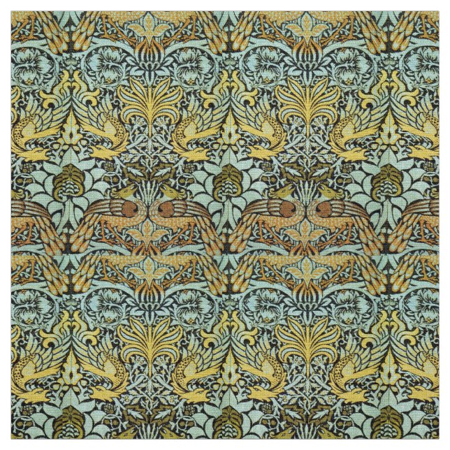 Tissu FLEURS, PEACOCKS ET DRAGONS, Brown Jaune Gris (Échantillon)
