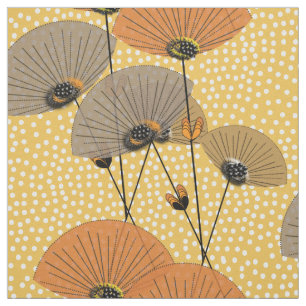 Tissu Fleurs Rétro Polka Dot Orange Mélange Mustard