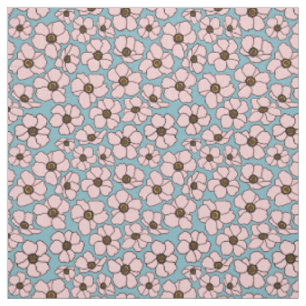 Tissu Fleurs rose et bleu Boho