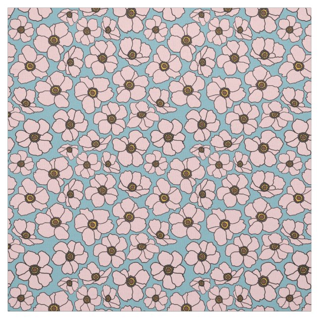 Tissu Fleurs rose et bleu Boho  (Échantillon)
