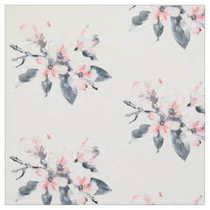 Tissu Fleurs rose et gris Aquarelle classique