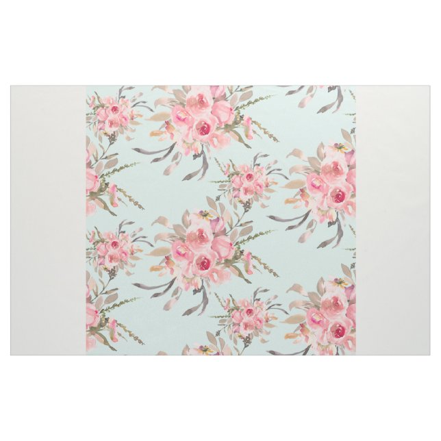 Tissu Fleurs rose pâle sur bleu clair (Yard)