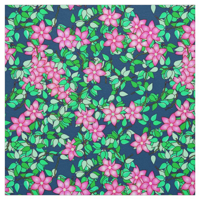 Tissu Fleurs roses, arrière - plan bleu foncé (Échantillon)