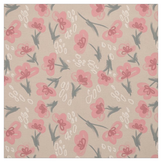 Tissu Fleurs roses beige arrière - plan motif floral (Échantillon)