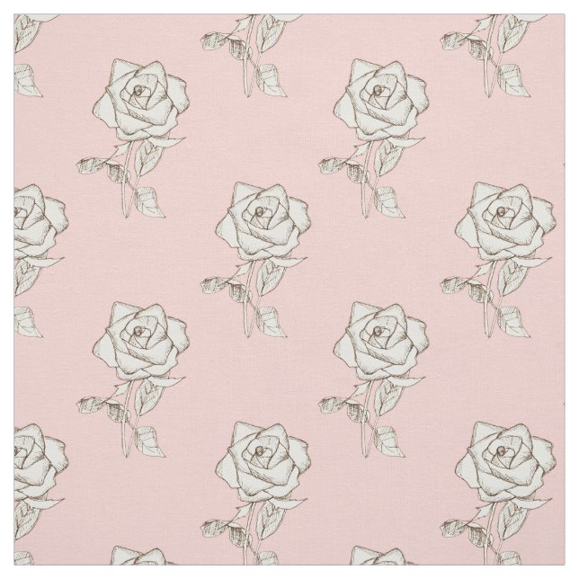 Tissu Fleurs Roses Blanches Bébé rose Pastel Blush (Échantillon)