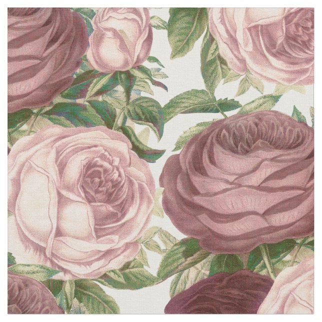 Tissu Fleurs roses chics de roses de Bourgogne de pays (Fermer)