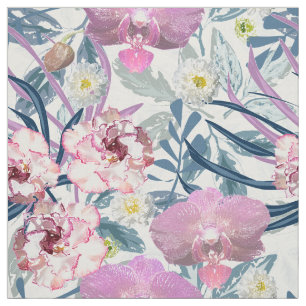 Tissu Fleurs roses et orchidée