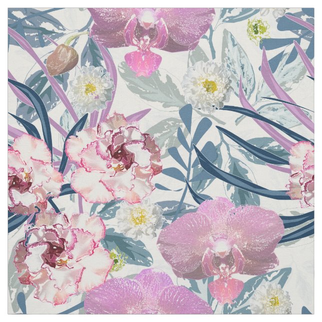 Tissu Fleurs roses et orchidée (Échantillon)