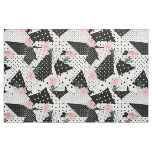 Tissu Fleurs roses et points noirs CHANGER ARRIÈRE - PLA