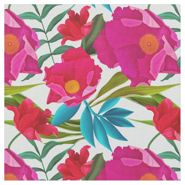 Tissu Fleurs Roses Et Rouges (Fermer)