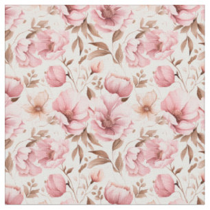 Tissu Fleurs roses poussiéreuses sur blanc