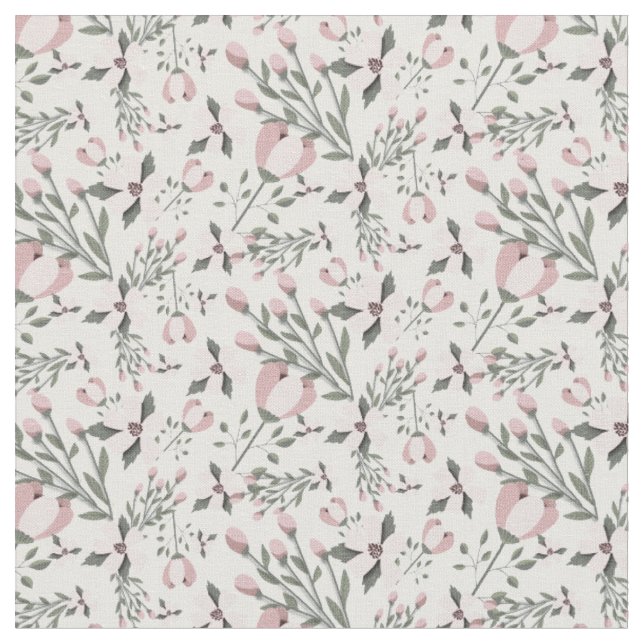 Tissu Fleurs roses vert foncé feuilles floraux modernes (Fermer)