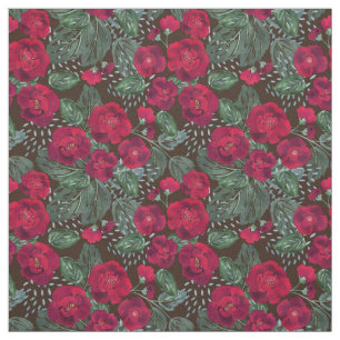 Tissu Fleurs rouges, aquarelle motifs floraux.