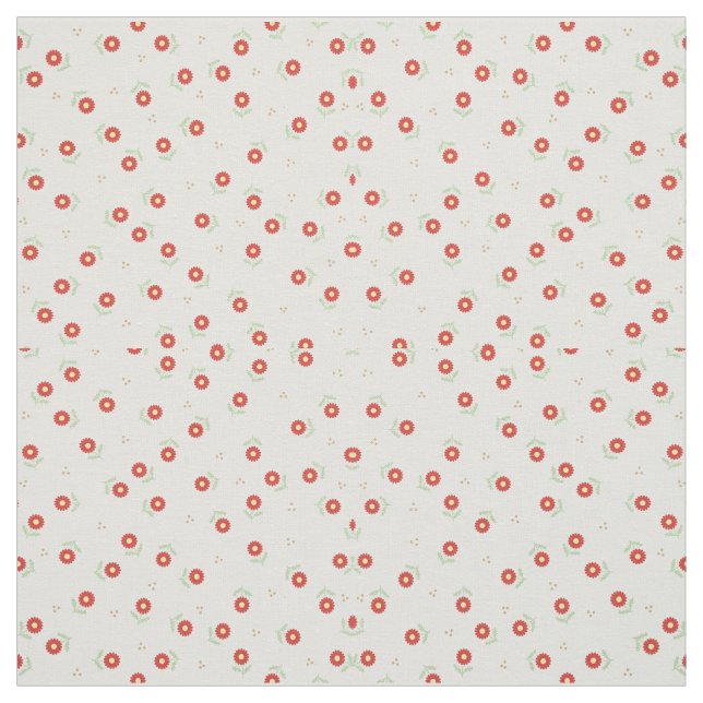 Tissu Fleurs rouges blanches et vertes (Échantillon)