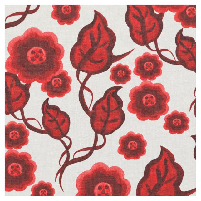 Tissu Fleurs rouges/feuille rouge/art populaire 2 (Fermer)