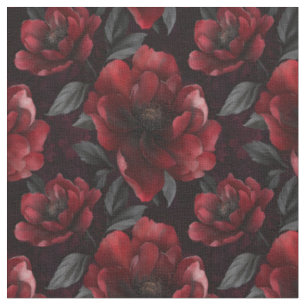 Tissu Fleurs rouges foncées sur noir