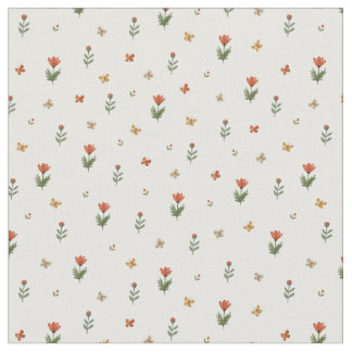 Tissu Fleurs Rouges Mignonnes & Papillons Motif Floral