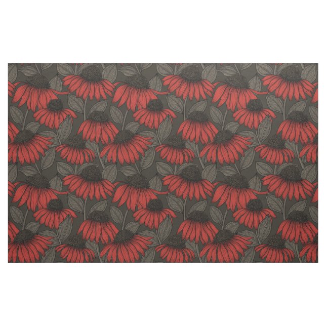Tissu Fleurs rouges sur marron (Fat Quarter)