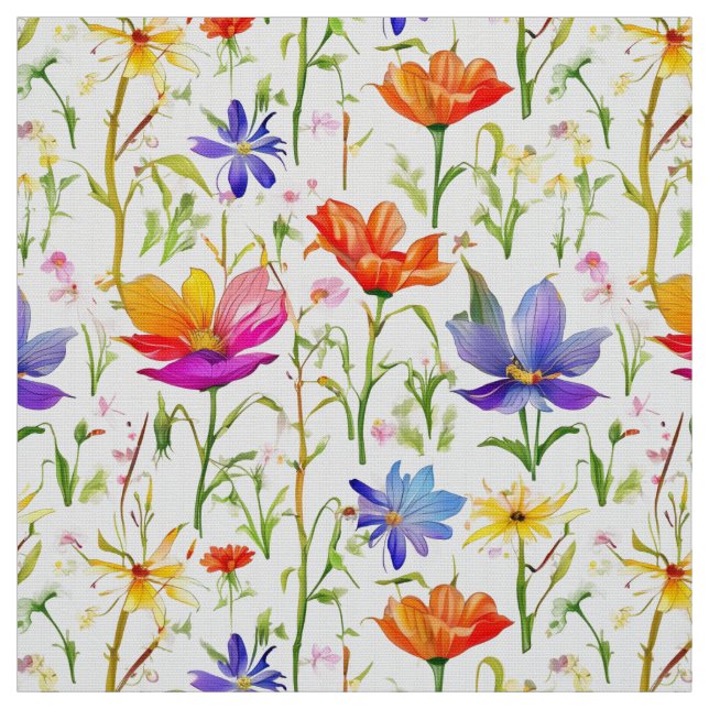Tissu Fleurs sauvages colorés dans un champ (Échantillon)
