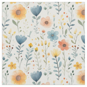Tissu Fleurs sauvages de printemps sur blanc cassé