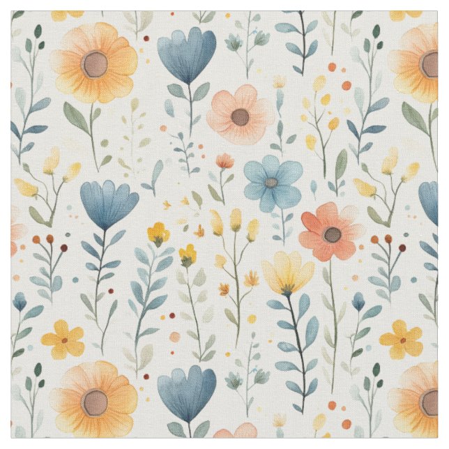 Tissu Fleurs sauvages de printemps sur blanc cassé (Fermer)