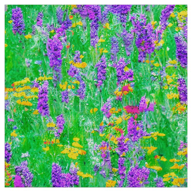 Tissu Fleurs sauvages d'été dans un champ vert (Échantillon)
